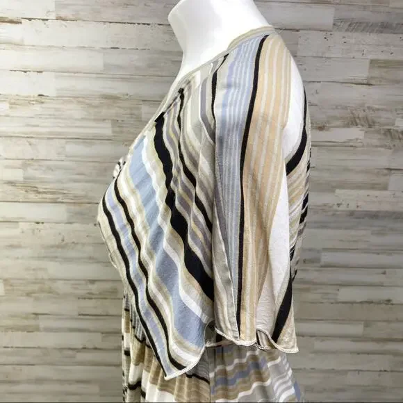 Hale Bob Silk Blend Faux Wrap Dress Womens Size S Tan Black Striped - Picture 5 of 13